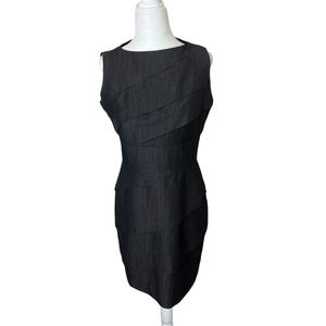 CALVIN KLEIN Black Denim Sleeveless Ruffled Sheath Dress, size 6
